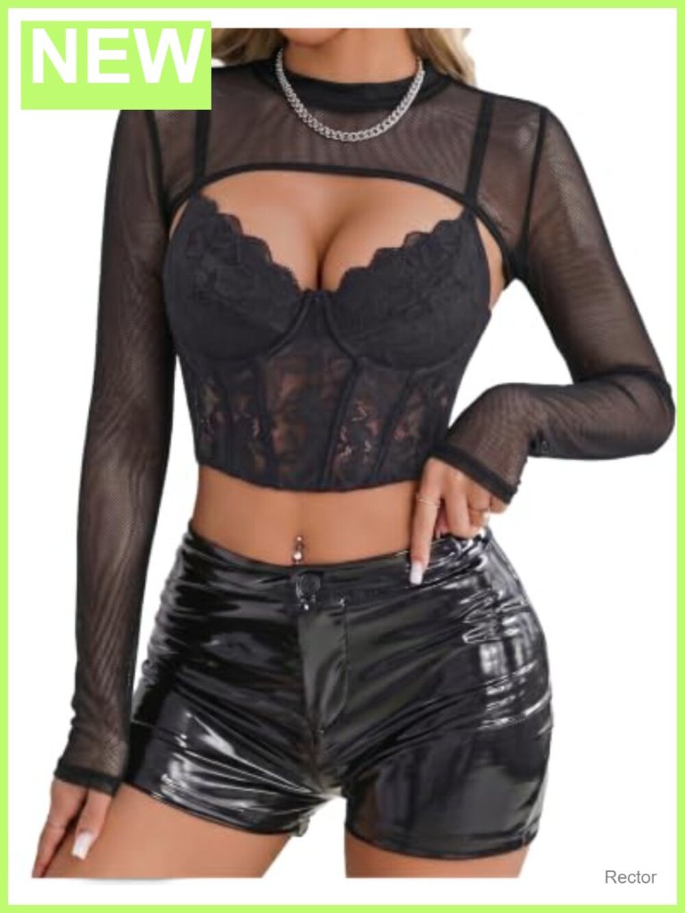 Mesh Crop Top Long Sleeve See Through Mock Neck Clubwear